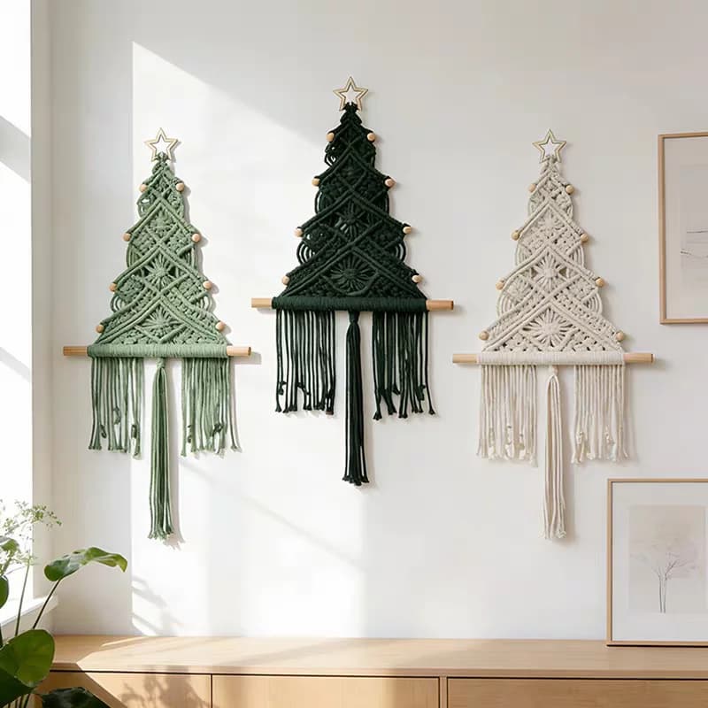 Christmas Tree Wall Hanging, Interesting Hand Woven Christmas Holiday Tapestries, Atmosphere Scene Hanging Decorations.