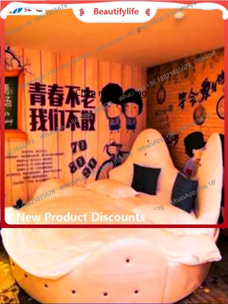 s8617Round Water Bed Bed & Breakfast Furniture Light Luxury Hotel Electric Bed Boutique Hotel Modern Double Theme Apartment Coup