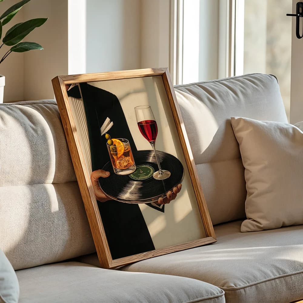 Vinyl Record Cocktail 2D Printed Canvas Poster Wall Hanging, Vintage American Home Decor, Wall Art For Living Room Dining Room B