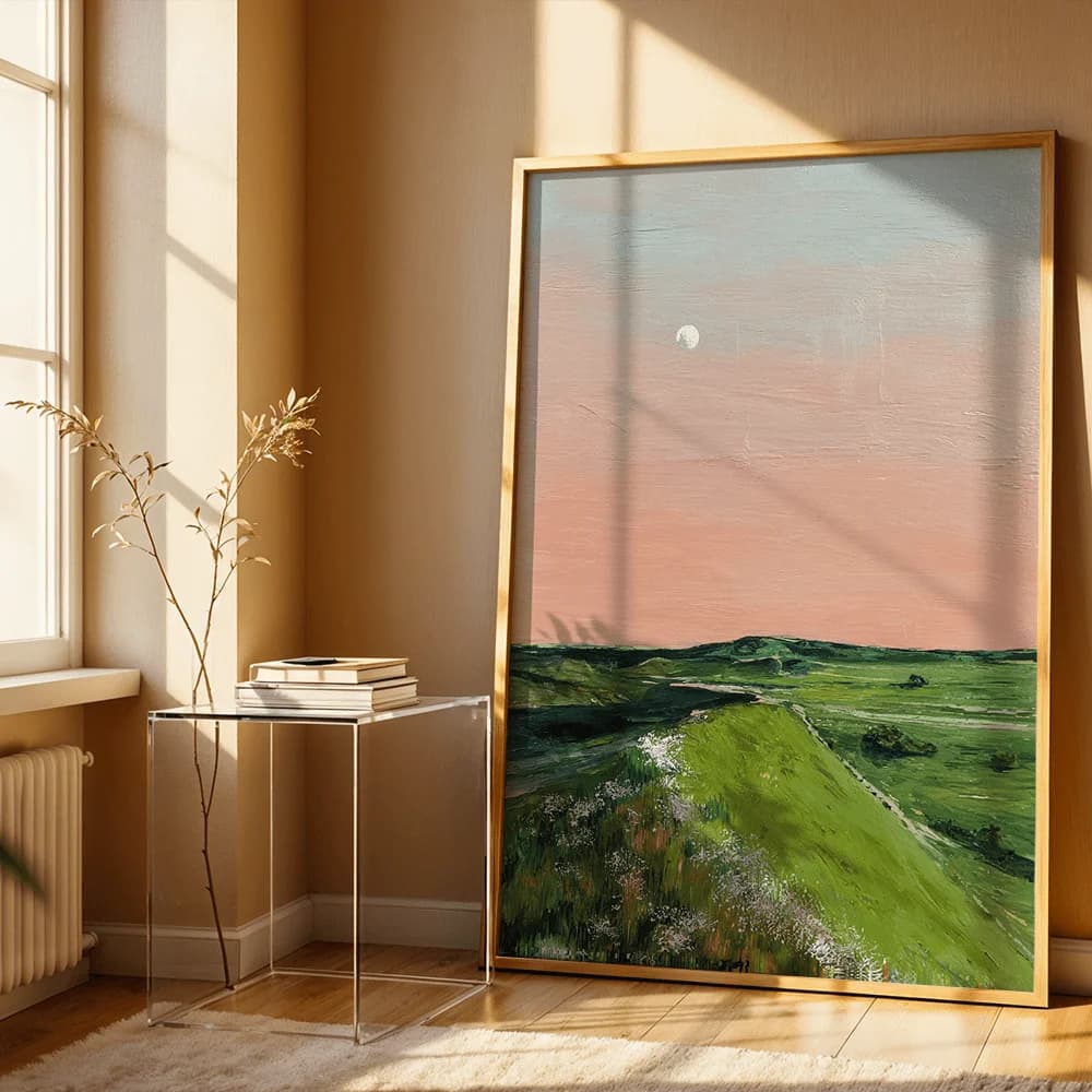 Oil Painting Style Pink Sky Hillside Landscape Canvas Wall Decor Picture, 2D Printed Poster Wall Art, Aesthetic Home Decor For L