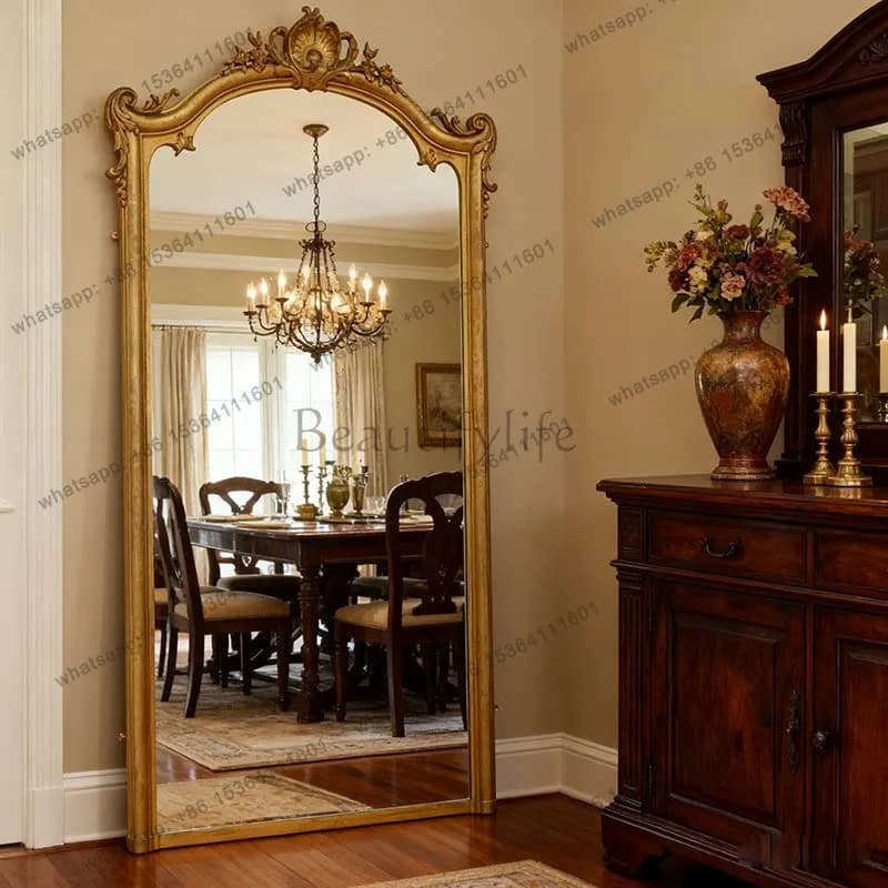 French retro carved floor-to-ceiling full-length mirror household bedroom wall-mounted wall-to-wall full-length mirror