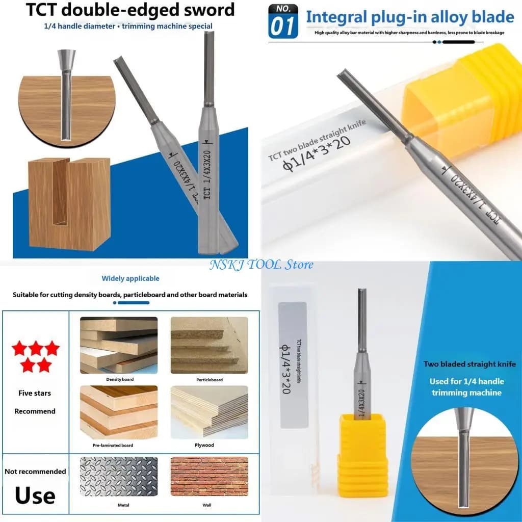 L8RC 3mm Straight Router Bits 1/4" Shank Double Flute Straight Dadoes Router Bit Trimming Cutter for Woodworking Grooves