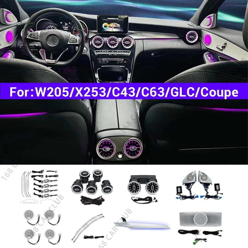 64 Colours Ambient Light For Mercedes Benz W205 X253 GLC Coupe C43 C63s Car LED Turbine Vents Speaker Cover Decorative Lamp Part