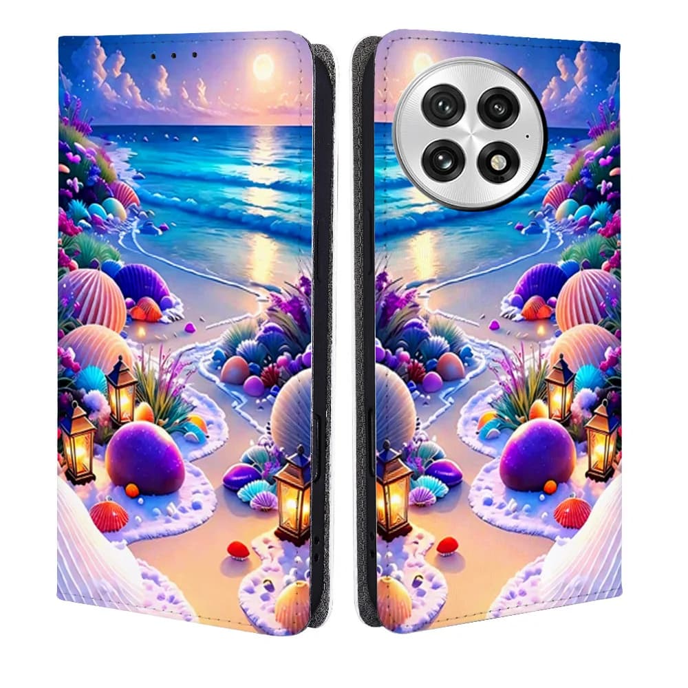 Colorful Beach Magnetic Flip Phone Cover for Vivo X90 X70 X60 X50 X27 X100 X300 Pro X200 Ultra with Built-in Wallet Card Slots