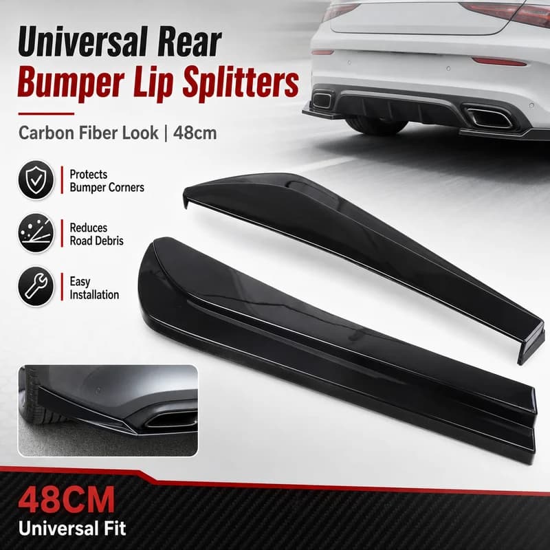 Universal 48CM Carbon Fiber Rear Bumper Corner Protector Plate, Auto Rear Skirt Small Protection Board, Side Skirt