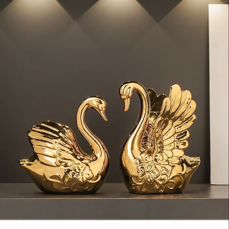 2PCS/Couple Swan Ceramic Jewelry Creative Black and White Living Room Study Animal Bonsai DIY Soft Decoration Home Accessories
