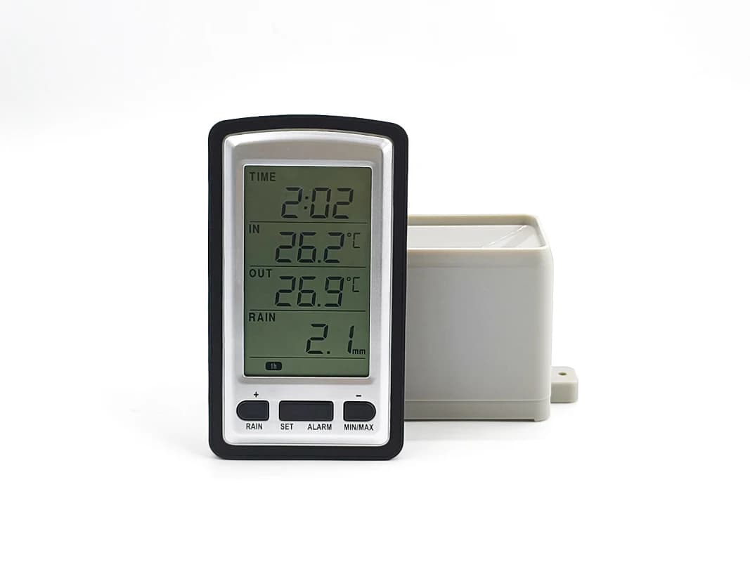 Wireless Rain Meter W/ Thermometer, Rain Gauge Weather Station for In/Out Temperature