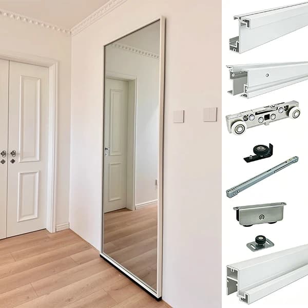 Floating Trackless Glass Mirror Interior Magic Ghost Sliding Door White Hydraulic Invisible Track Pocket Sliding Door System