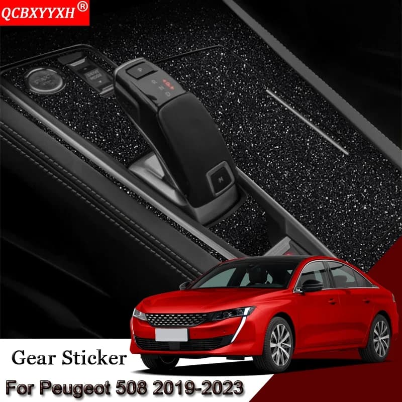 Car Interior Sticker For Peugeot 508 2019-2023 Car Gear Panel Sticker Gear Box Protective Film Carbon Fiber Black Accessories