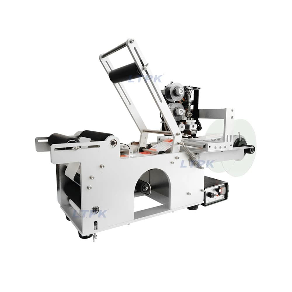 Factory Price Semi Auto Round Bottle Label Applicator Adhesive Sticker Labeller With Ribbon Date Coding Printer