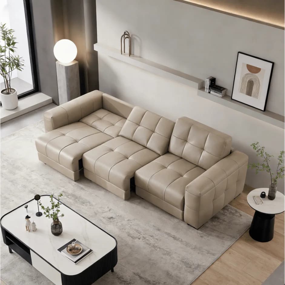 Modern Living Room Sofa Set With Comfort Cushions And Genuine Leather Upholstery For Family Seating And Home Lounge Use