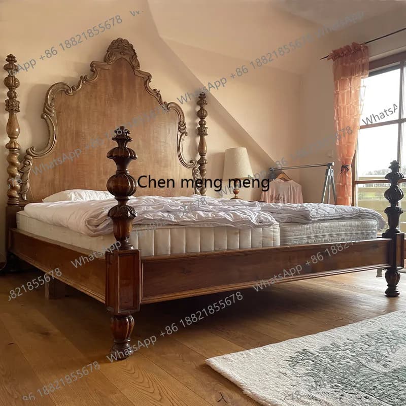 French retro solid wood bed household oak single bed high-end 1.8 American double bed
