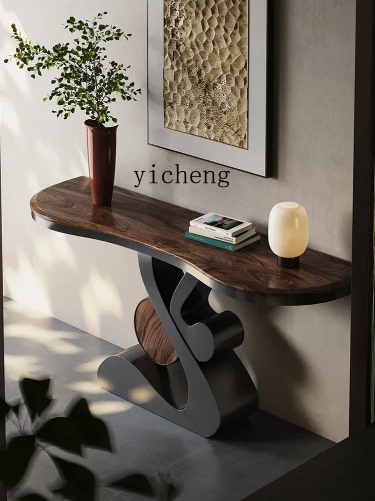 entrance table Entry door Solid wood entrance storage table High-end art light luxury entrance cabinet