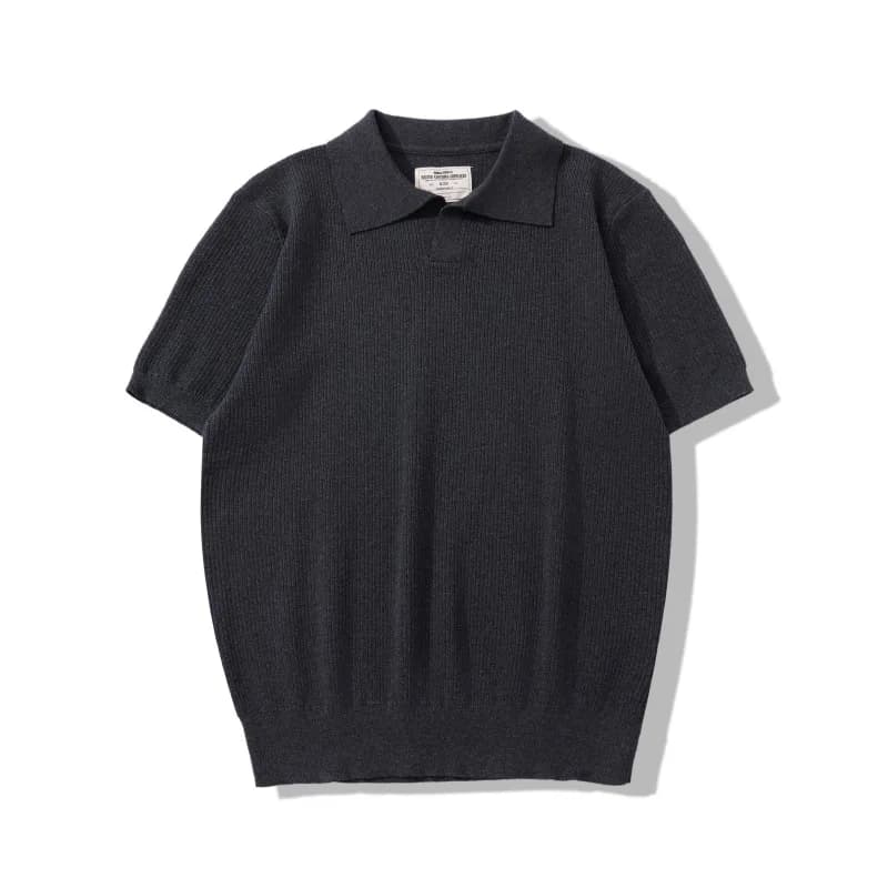 New Seagull Collar Italian Polo Solid Color Short Sleeve Pit Strip Knitted Polo Shirt Old Money Style Pure Cotton Collar T-shirt
