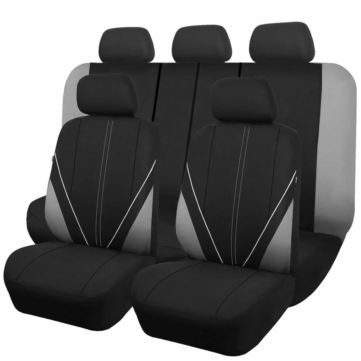 AUTOKING New Design Car Seat Covers Full Set, Strip Polyester Auto Seat Protectors with Airbag Compatible for Sedan SUV Truck