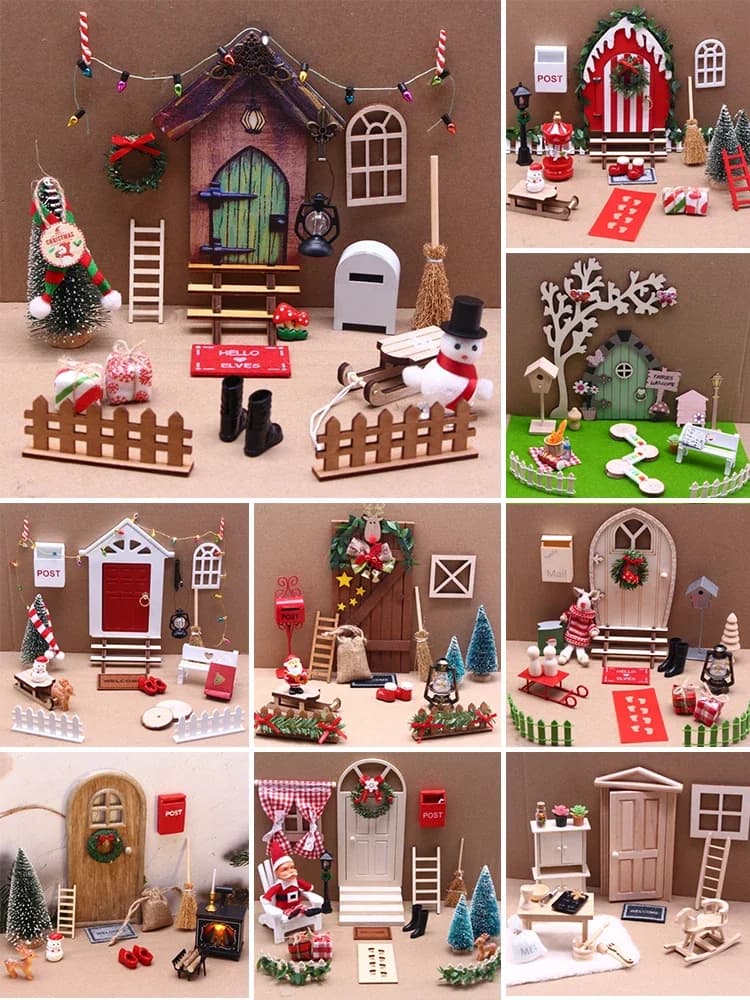 Doll House Mini Vintage Garden Decoration Doll Fairy Door Red Door Christmas Accessories New Diy Miniature Dollhouse