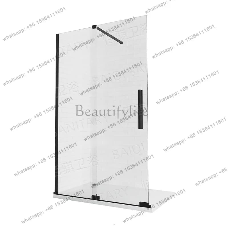 Simple modern square shower room black frame mobile glass door partition