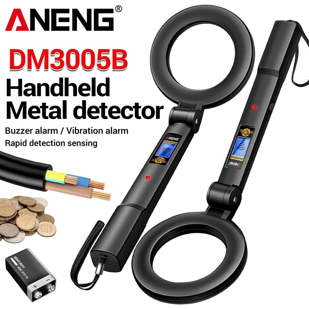 ANENG DM3005B Handheld Metal Detector Rapid Detection Sensing Buzzer Vibration Alarm Blue Backlit Screen LED Foldable Test Tools
