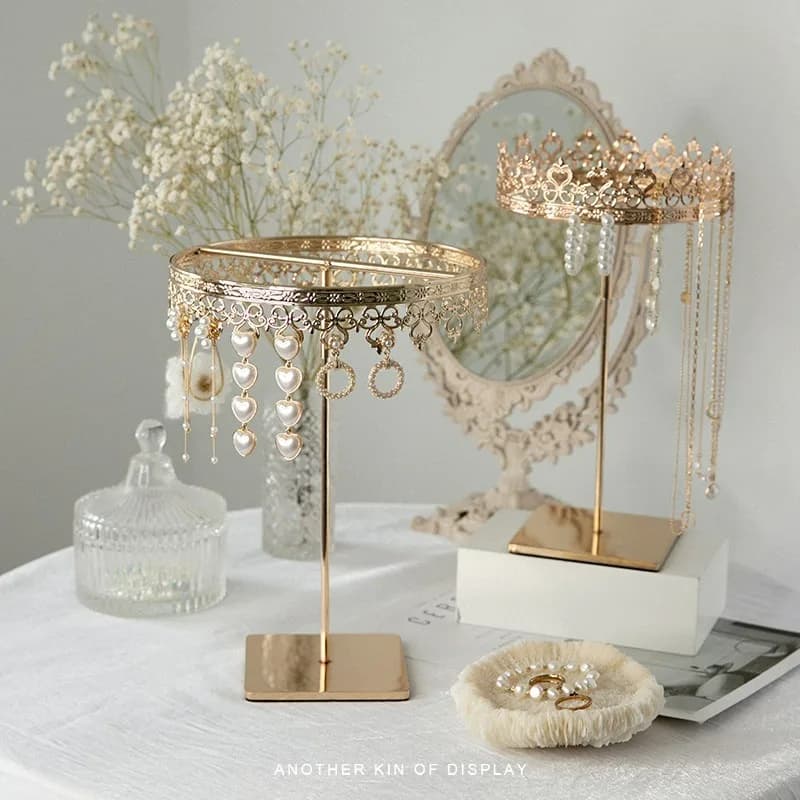 Light Luxury Retro Crown Necklace Earrings Storage Display Stand Rotatable Jewelry Display Stand Shooting Props  Organizadores