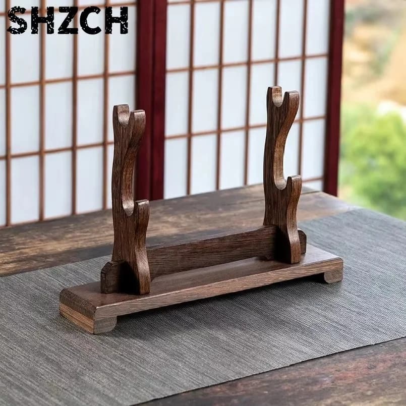 Wenge Wood Sword Display Stand, Vertical Solid Wood Knife Rack for Living Room, Multi-Tier Exhibition Shelf for Home Decor
