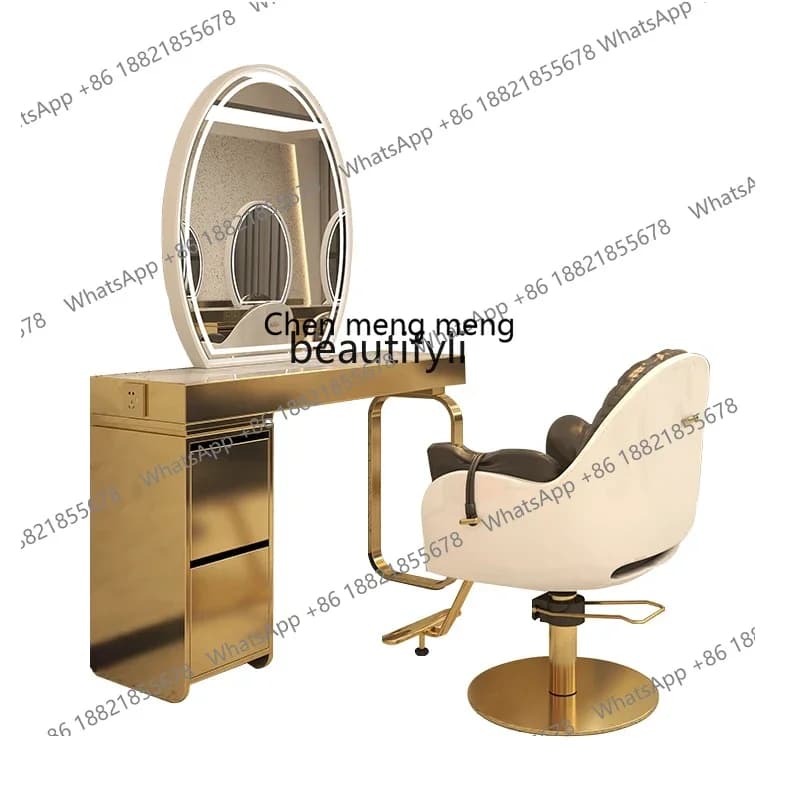 cc182l New Barber Shop Dressing Table Stainless Steel Single Double-Sided Floor for Hair Salon Mirror with Light