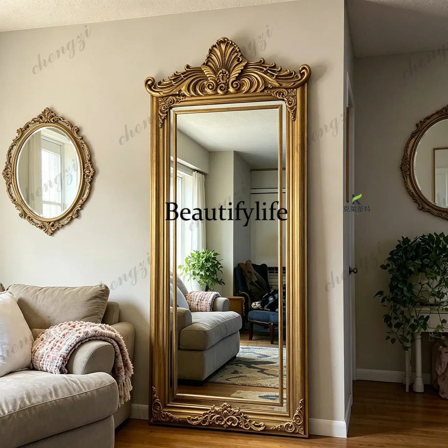 French retro clothing store full-body mirror European-style bedroom living room floor-to-ceiling full-length mirror