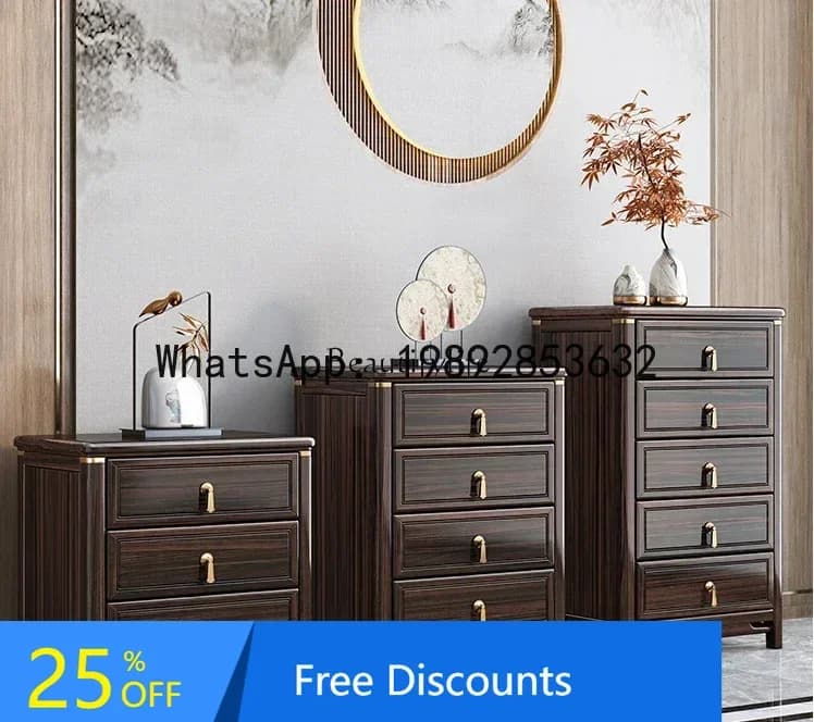 HH 1lNew Chinese Style Ugyen Wood Solid Wood Chest of Drawers Modern Light Luxury Wall Drawer Storage Cabinet