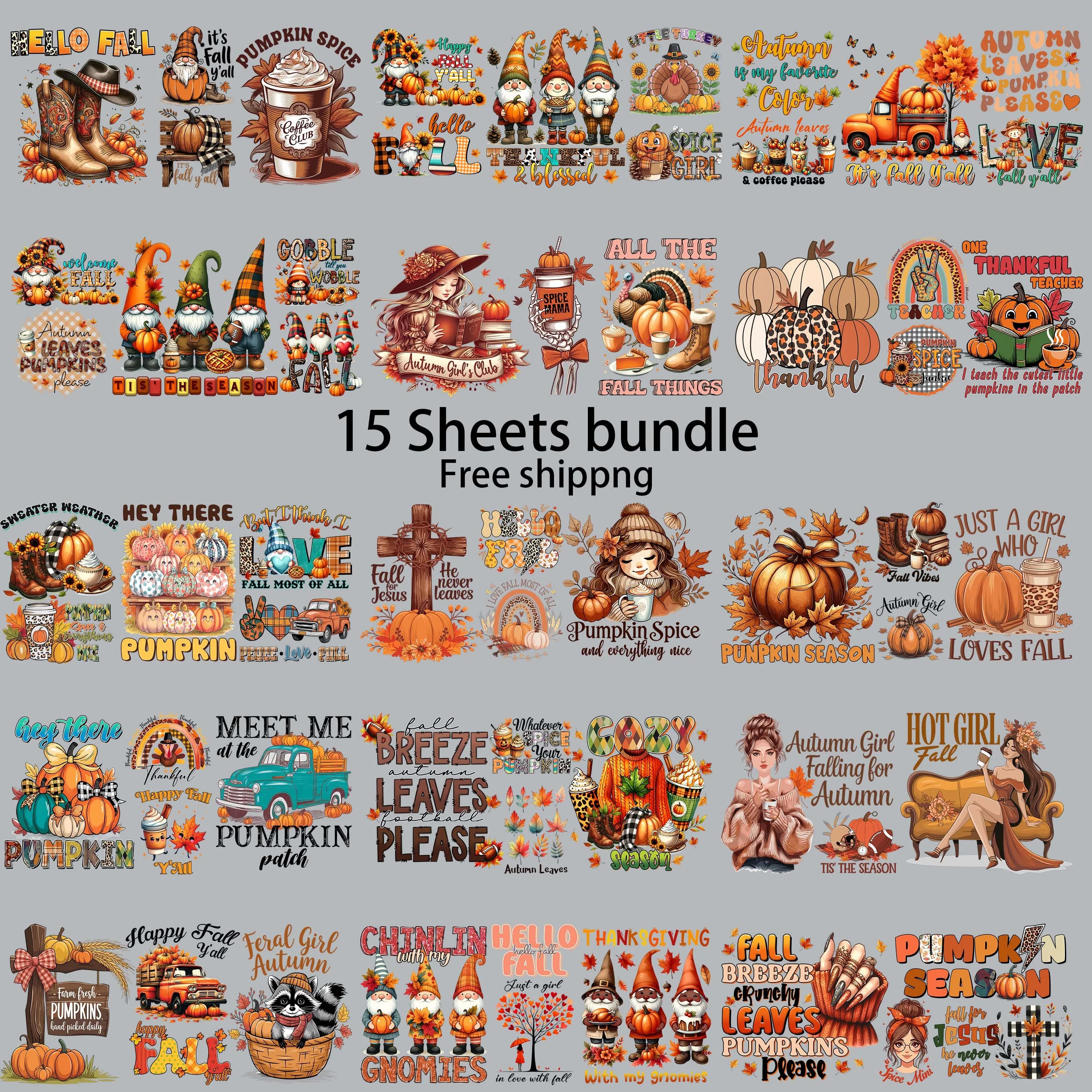 15pcs Fall Pumpkin Cozy 16oz UV DTF Sticker Waterproof Party DIY Decals 3D transfers uvdtf tumbler stickers uv dtf cup wrap