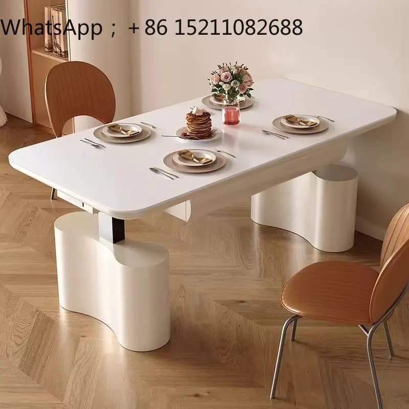 SCY electric lift coffee table rock slab living room modern fire heating multi-functional dining table integrated dual-purpose