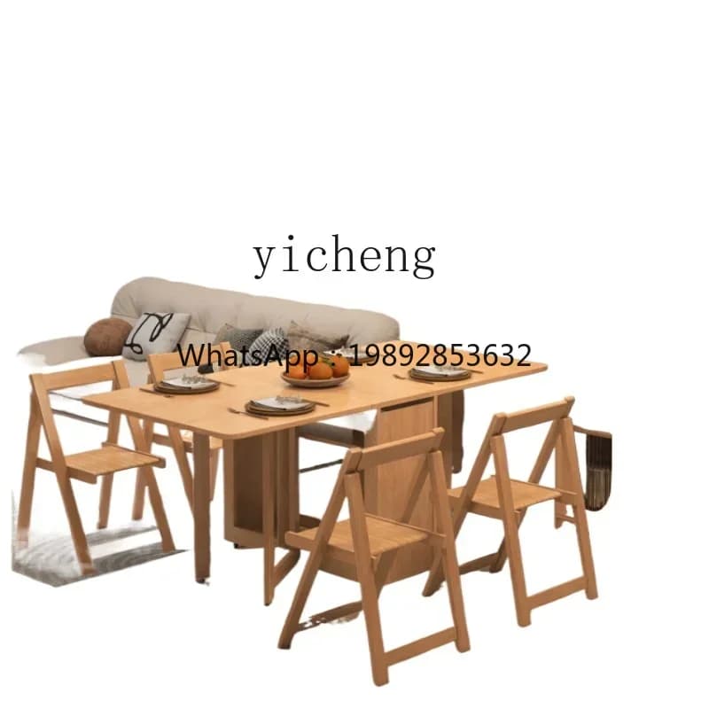 XL log wind all solid wood folding dining table integrated dining side cabinet retractable household