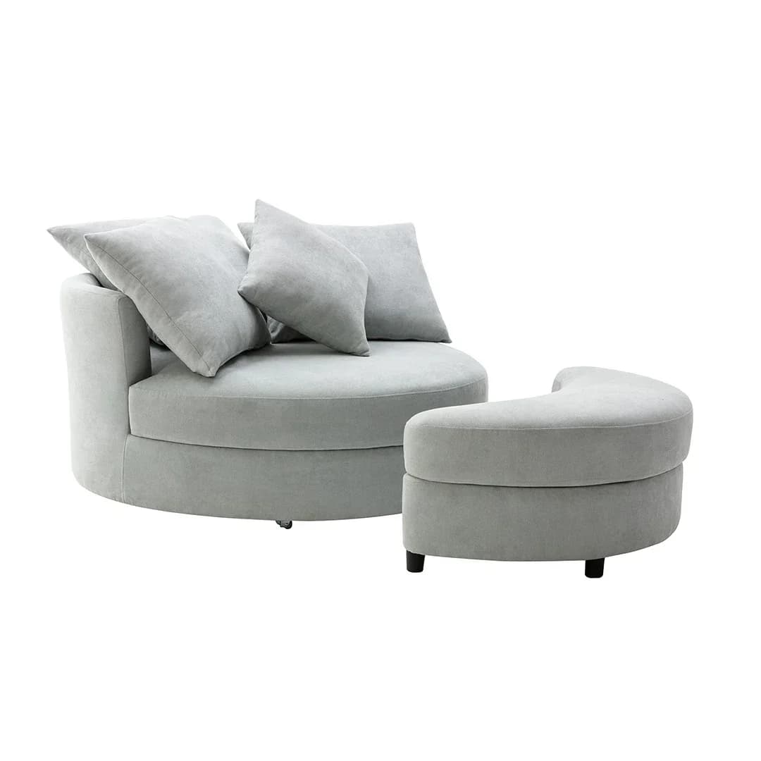 Swivel Home Light Grey Round Sofa With Storage Ottoman Barrel Chairs For Living Room Leisure Couch