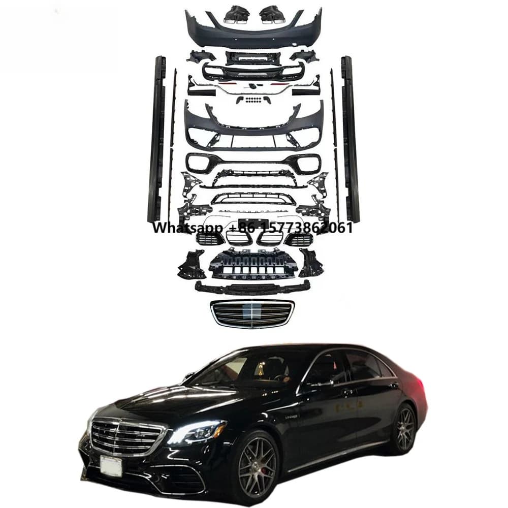 S Class W222 S63 TI Style Body Kit 2018~2020y Front Bumper Rear Diffuser Exhaust Tips Grille Side Skirts Upgrade Body Parts