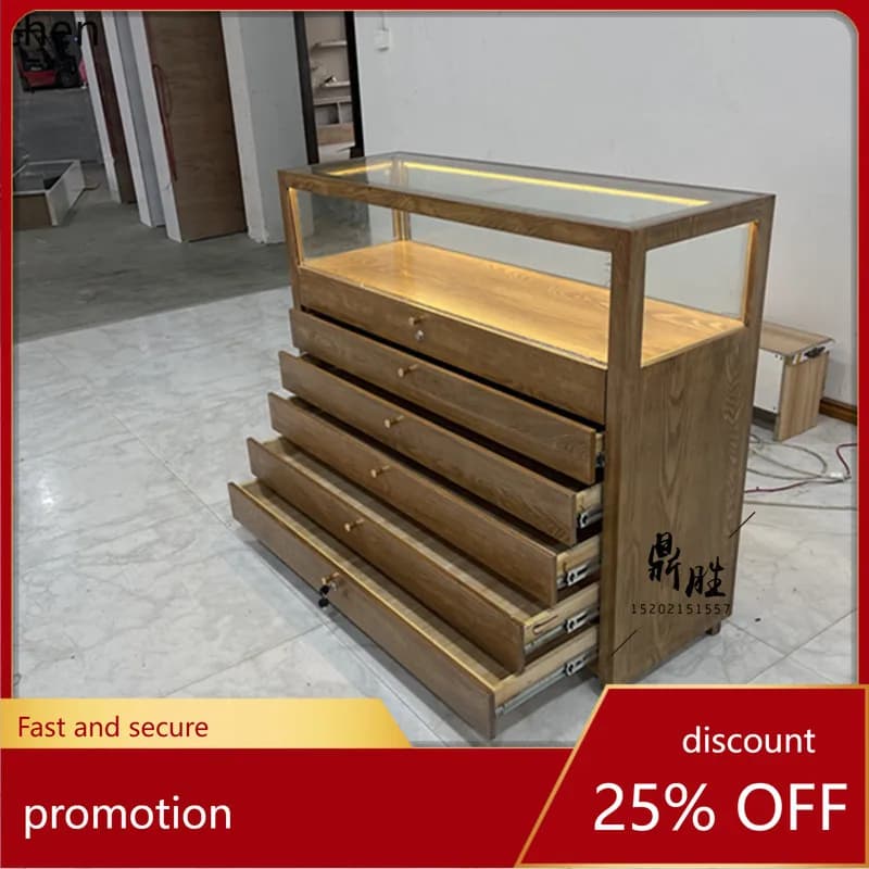 YFY Jewelry Necklace Accessories Gold Jade Watch Light Luxury Sample Glass Counter Live Streaming Display Cabinet