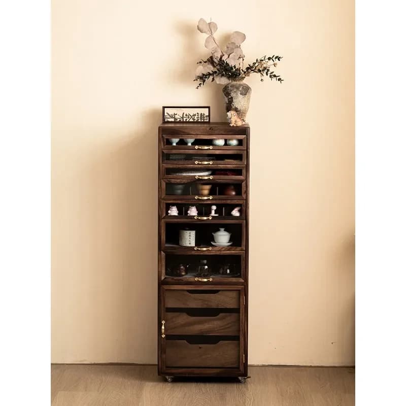 North American Black Walnut Elevated Ten-Drawer Cabinet Home Solid Wood Tea Set Cup Storage Cabinet