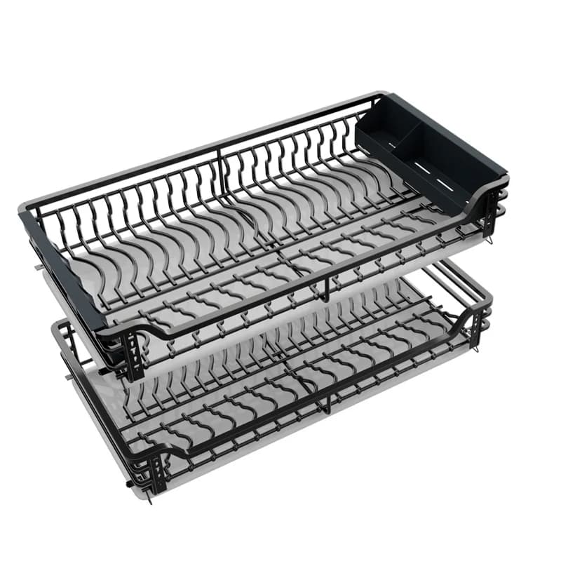 Stainless steel double drawer type kitchen basket, silent cushioning damping bowl basket storage dish rack