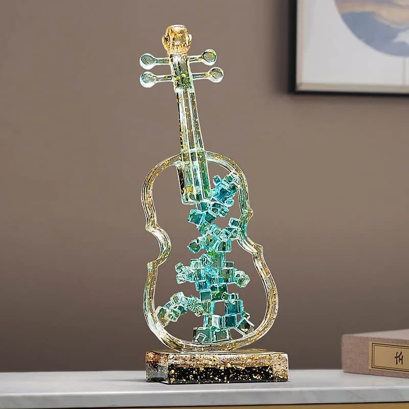 U2  Resin Handicrafts Hollowed-out Crystal Transparent Violin Musical Instrument Statue Geometric Square Cello Home Decoration
