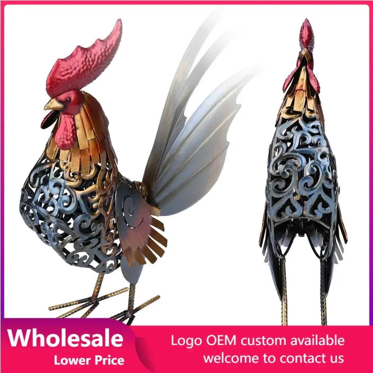 Modern Home Decoration Metal Figurine Rooster Sculpture Carved Iron Rooster Home Furnishing Articles Wrought Iron Ornament