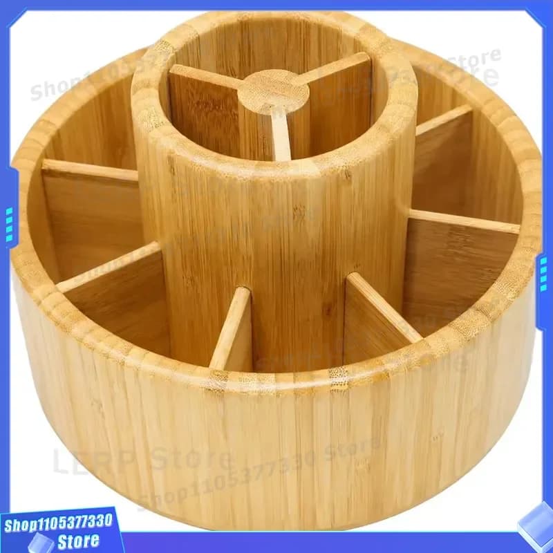 360 Degree Rotating Bamboo Pen Holder Desktop Organizer for Markers Color Pencils Art Supplies Storage Box Stationery Rack