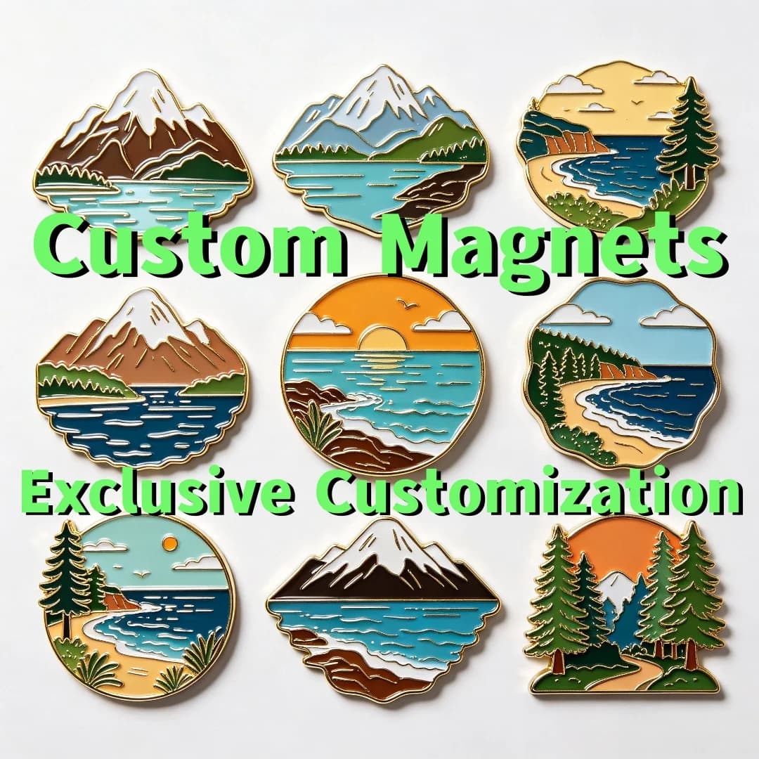 Custom Enamel Scenic Fridge Magnets Mountain Lake Beach Sunset Nature Refrigerator Magnets Kitchen Decor