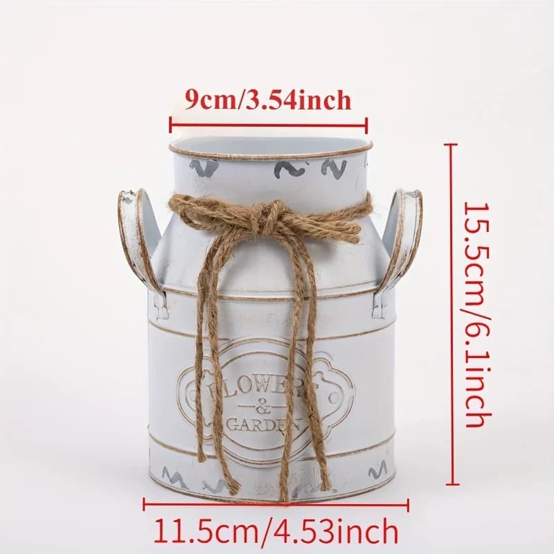 1 Poem Rain SY Vase - Farmhouse Enamel With Hemp Bow, Flower Garden Design, Perfect For Home And Table Centerpiece Decoration,