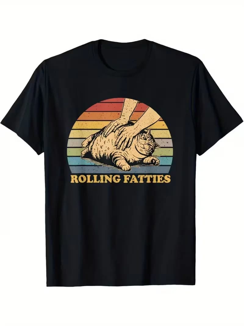 Men's T-shirt Vintage ROLLING FATTIES Retro Rolling & 70s/80s Music Cotton Tee Women Streetwear Harajuku Oversized Casual Tops