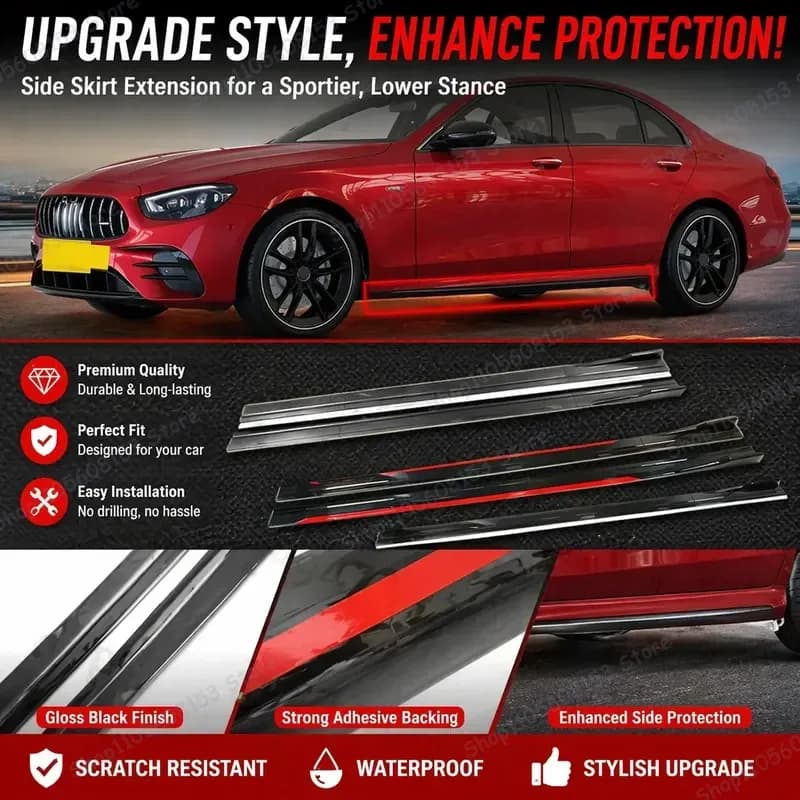 For Mercedes Benz AMG E53 W120 W110 W114 W123 2M Car Side Skirt Extension Lip Kit Bumper Separator Racing Spoiler Aerodynamic