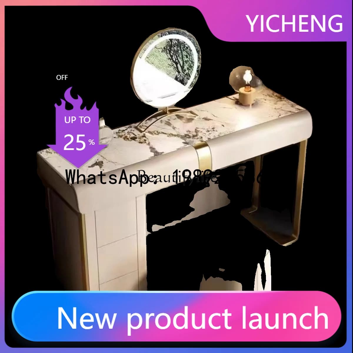 QQ Light luxury dresser bedroom modern minimalist small apartment rock slab high-end design makeup table