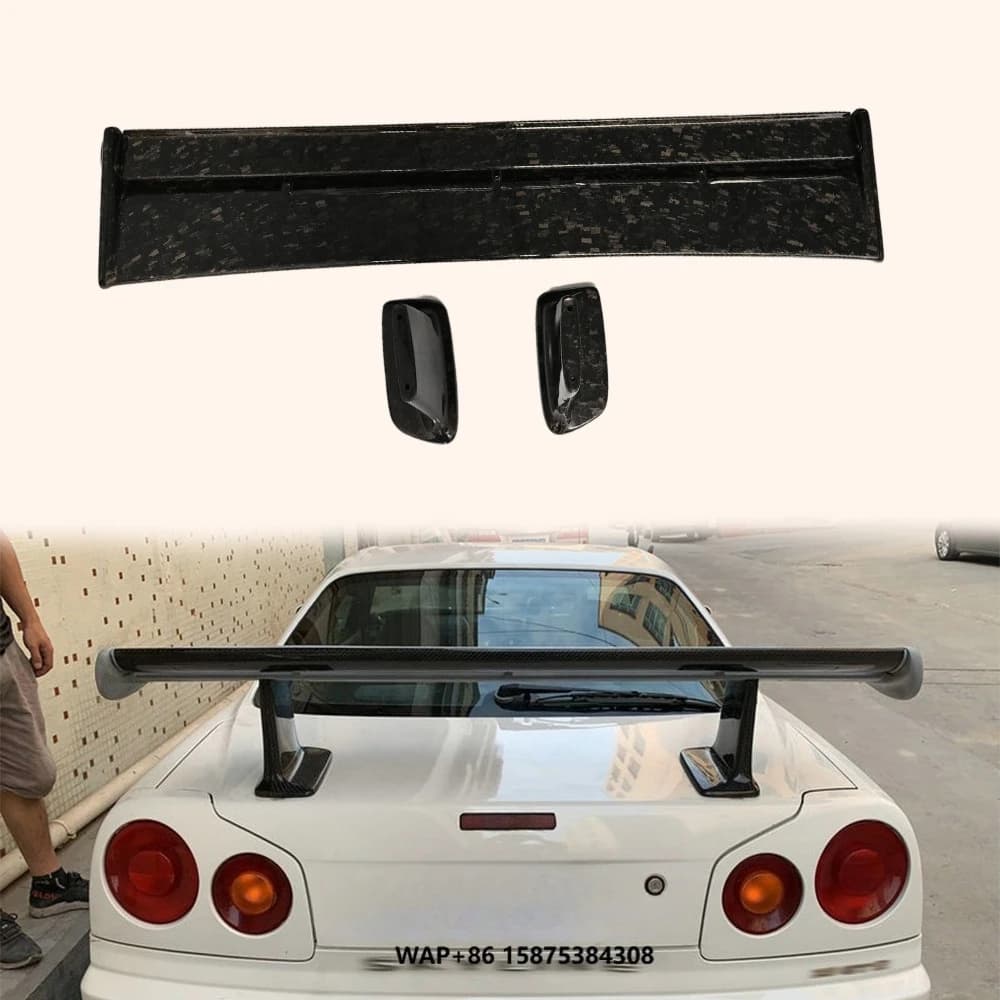 For Skyline R34 GTR GTT High Leg Forged Carbon Rear Trunk Spoiler Wing