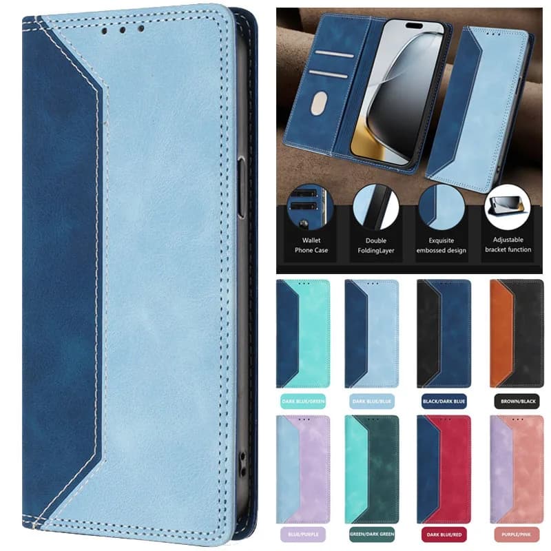 S26 Ultra A17 A07 A27 A37 A57 Splicing Denim Case for Samsung Galaxy S25 Edge S24 FE Plus A56 A36 A26 Magnetic Wallet Phone Case