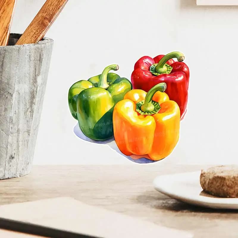 Watercolor Bell Peppers Wall Stickers Kitchen Decoration Dining Room Living Room Refrigerator Home Decoration Decals M1504