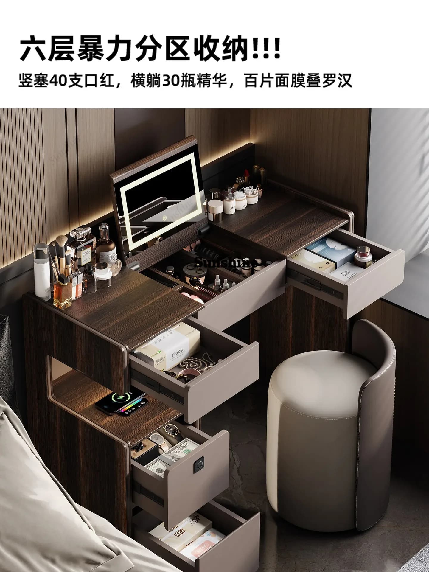 YItalian dresser bedside integrated safe small bedroom with lock light luxury high-end flip