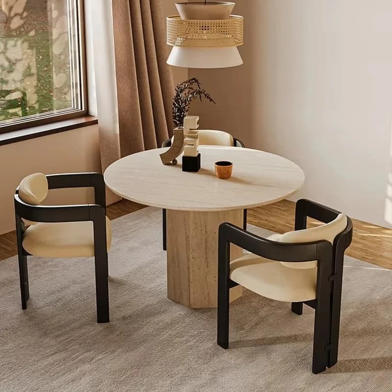 Modern Minimalist Natural Travertine Dining Table Extendable Antique High-End round Wabi-Sabi Style for Living Room