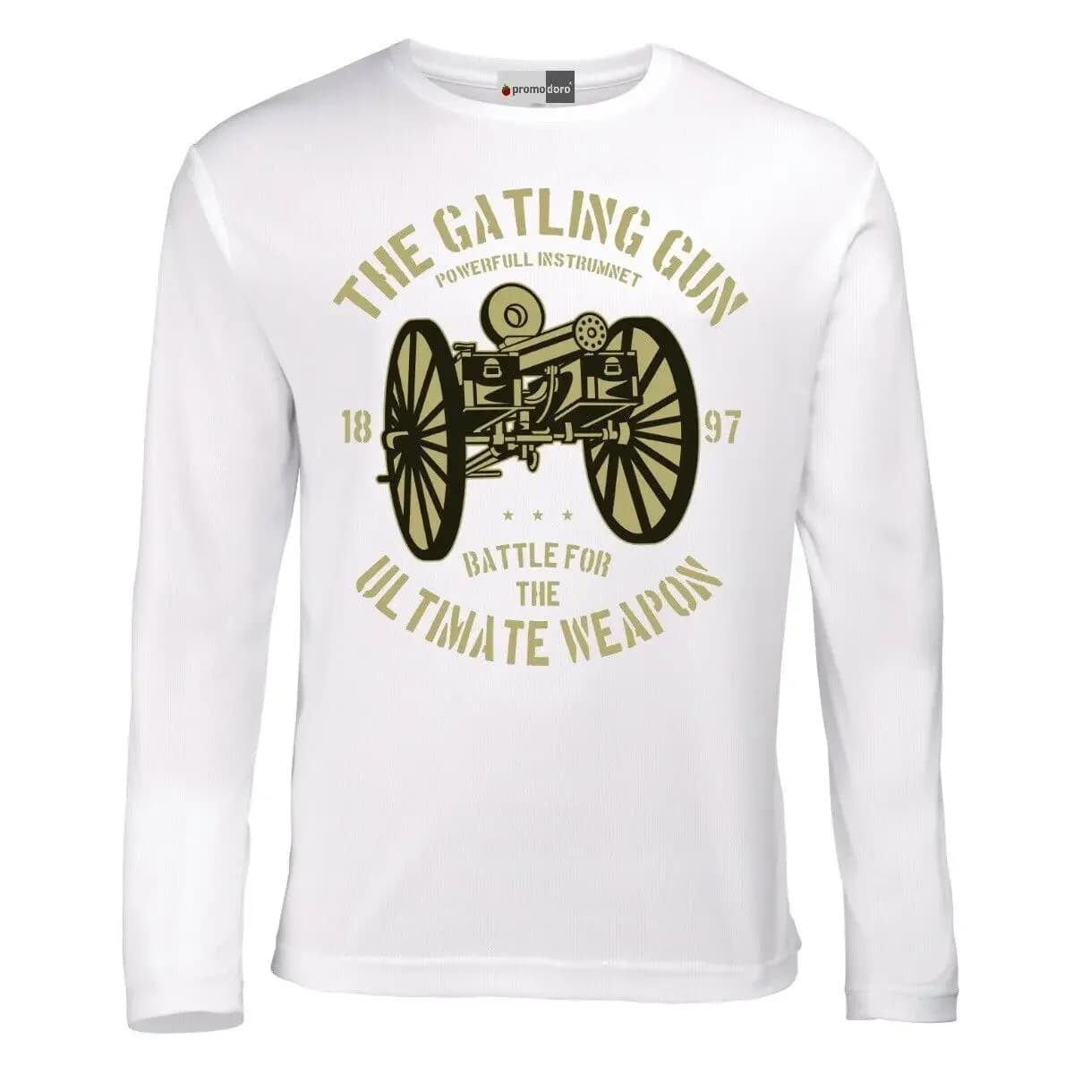 The Gatling Gun Armu Gun Vintage War Military Long Sleeve Men T-Shirt Full Casual 100% Cotton Shirts