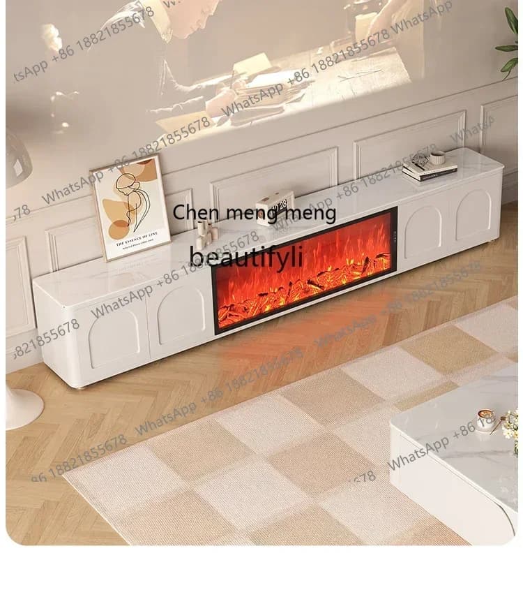 D176 Y New Electronic Fireplace Decoration Simulation Flame Integrated White Cream Style High Sense Living Room TV Cabinet
